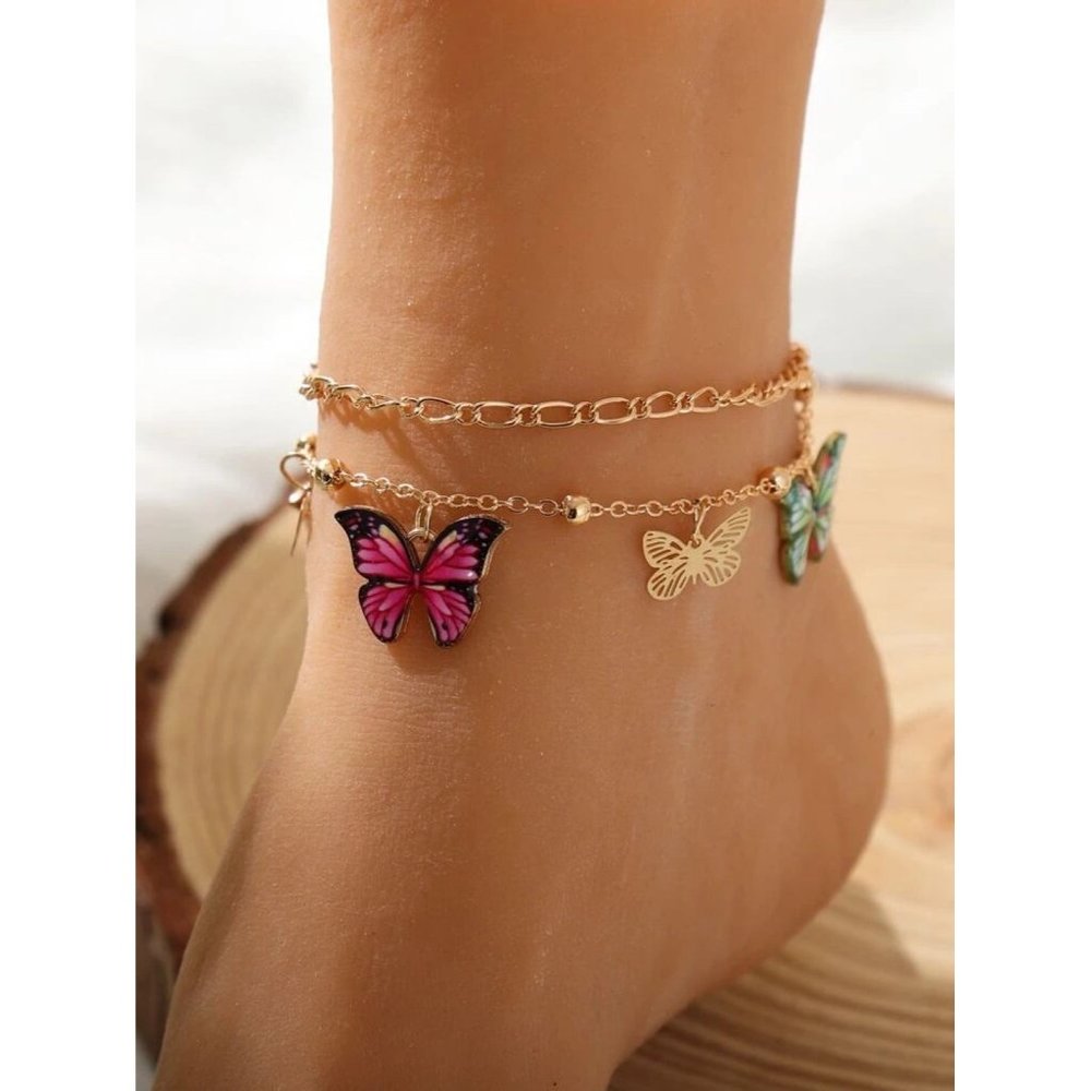 Butterfly Charm Layered Anklet
